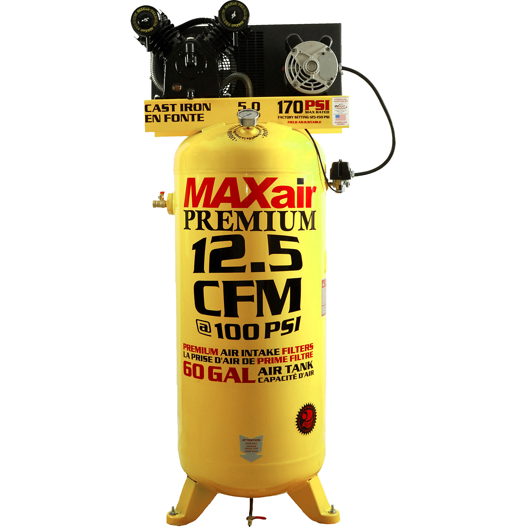 MAXair Premium Air Compressor - 60 Gal., 12.5 CFM, 4 HP, 220 Volts, Vertical Tank, Model# C4160V1-MAP